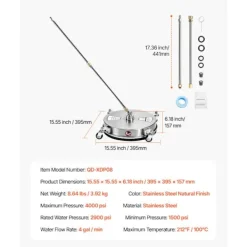 DUOKU Högtryckstvättar-Yt rengörare - - QD-XDP08 - Rostfritt stål - 395 mm - 18 L/min
